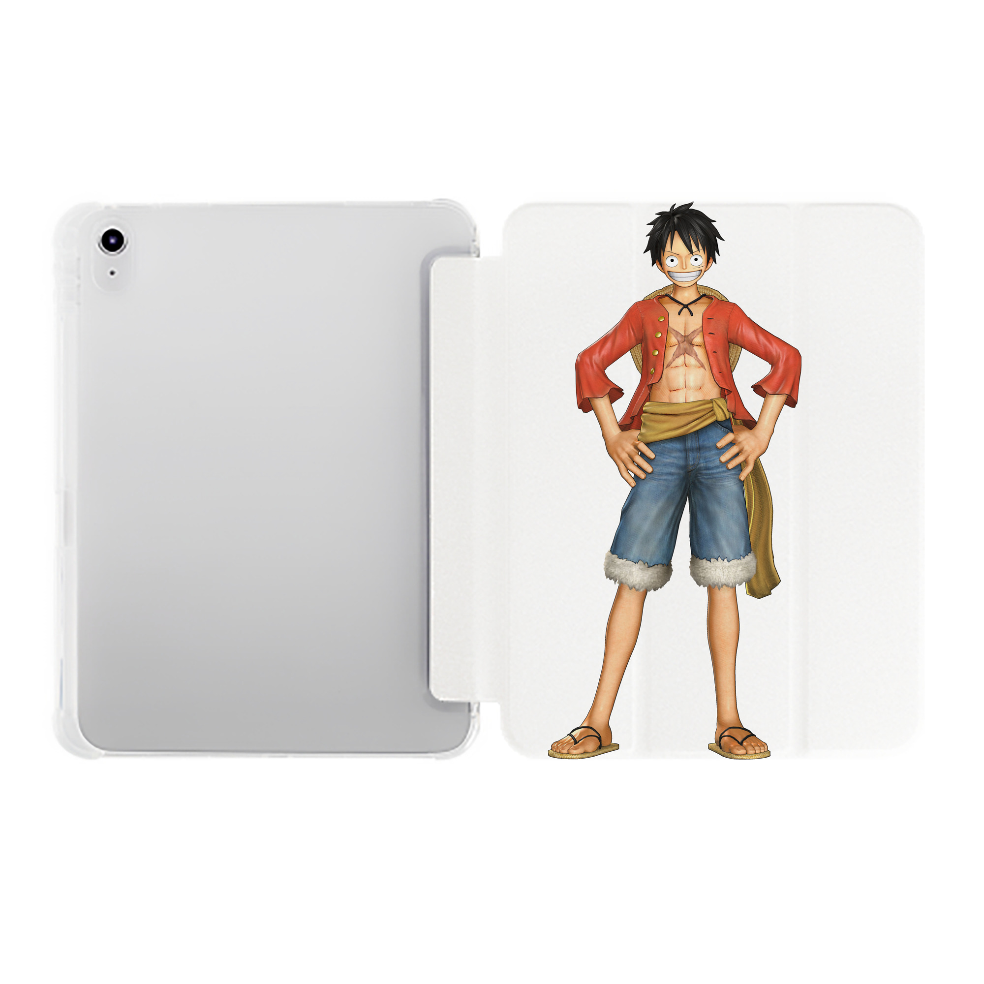 （画像用） ワンピース モンキー・D・ルフィ ONE PIECE Monkey D. Luffy IPad ケース ペン収納付き 三つ折りスタンド PUレザー×シリコン 対応機種9.5/10.5/10.9インチ